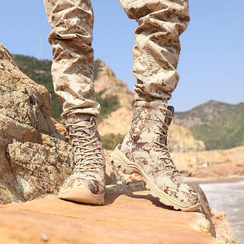 Outdoor Desert Militaire Camo Ademend Wandelen Schoen Lente Herfst Mannen Jacht Klimmen Lederen Slijtvast Tactische Training Laarzen