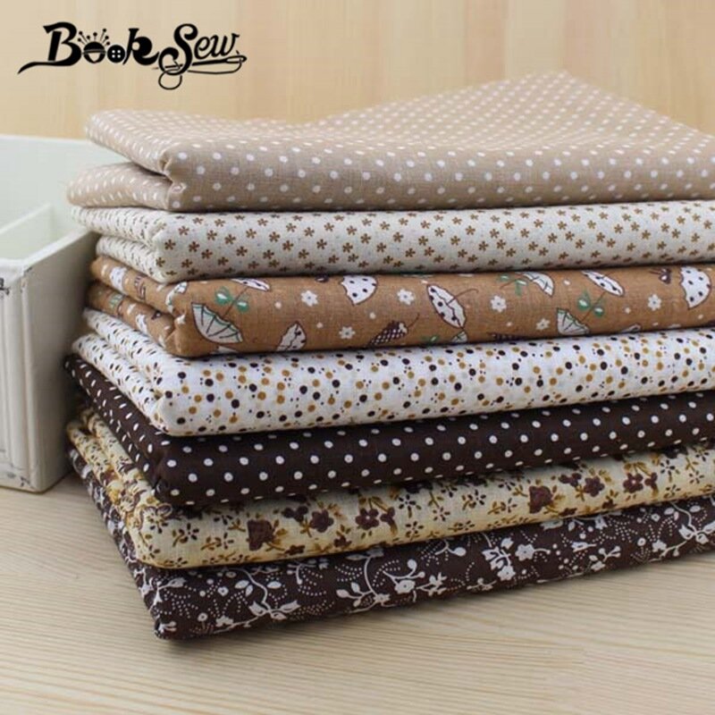 Booksew-Telas de algodón de 50cmx50cm, tejidos vintage marrón con parches y costura, 7 unidades, envío gratuito