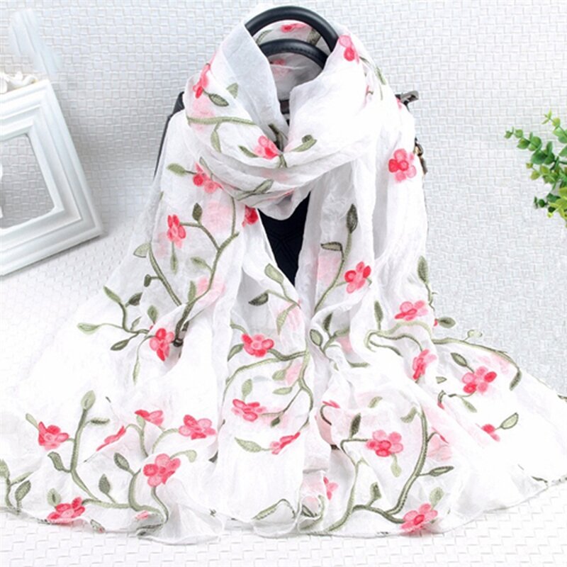 Женский шерстяной шарф с вышивкой, роскошный шёлковый шарф с цветочной вышивкой, Солнцезащитная шаль для осени и зимы