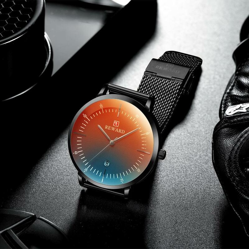Reloj de pulsera de cristal para hombre, cronógrafo resistente al agua, con cambio de Color brillante y correa negra de lujo, Original, a la moda