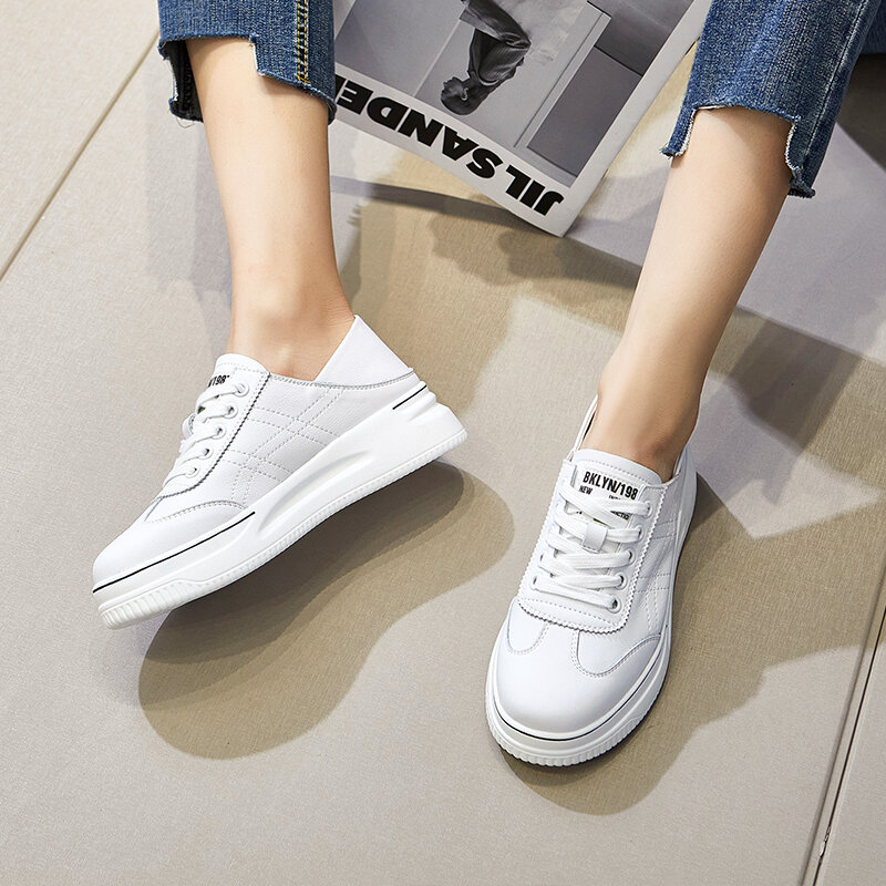 2021 Women's spring shoes White Genuine Leather Sneakers , Platform sneakers Chunky Sneakers Casual shoes,Women's Vulcanize Shoe