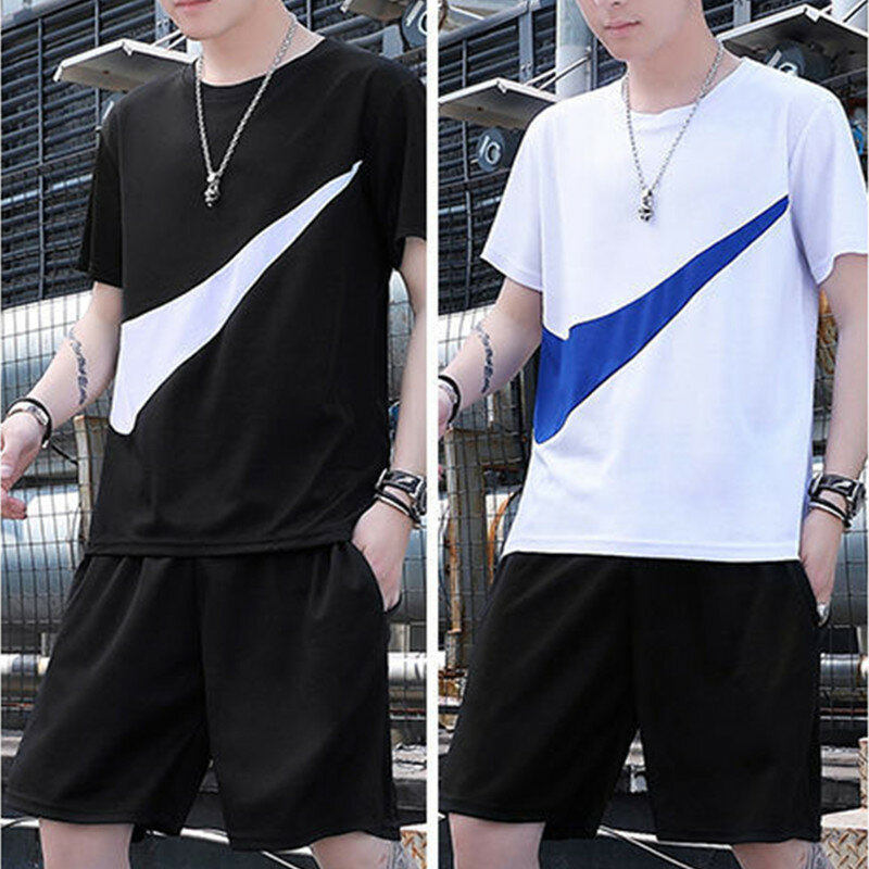 New Men Casual Tracksuit Summer Clothes Sportswear 2 Piece Set T Shirt Brand Track Clothing Hot Male Sweatsuit Sports Suits 5XL