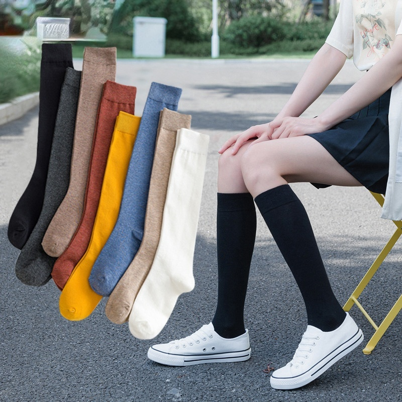 1 Pairs Black Solid color Long Fashion Casual Calf Sock Women Cotton Knee High Socks Female Girl Party Dancing Sexy Socks
