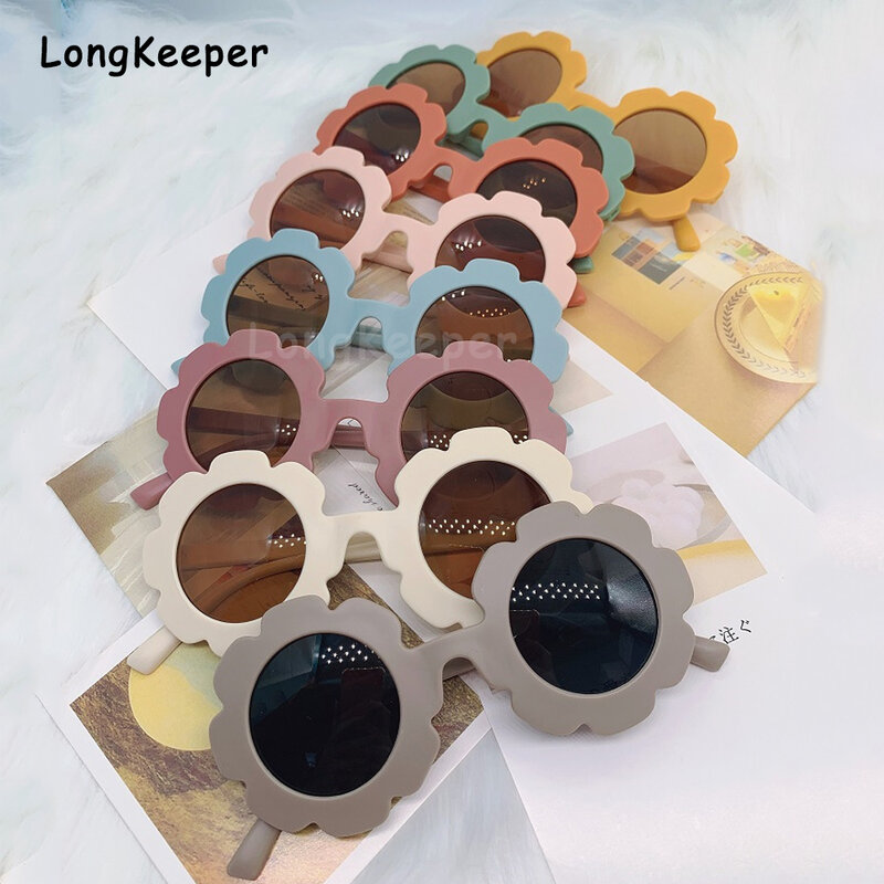 LongKeeper Kacamata Hitam Bundar Anak-anak Vintage 2021 Kacamata Hitam Bingkai Bunga Lucu untuk Anak Laki-laki dan Perempuan UV400 Oculos De Sol Hijau Merah