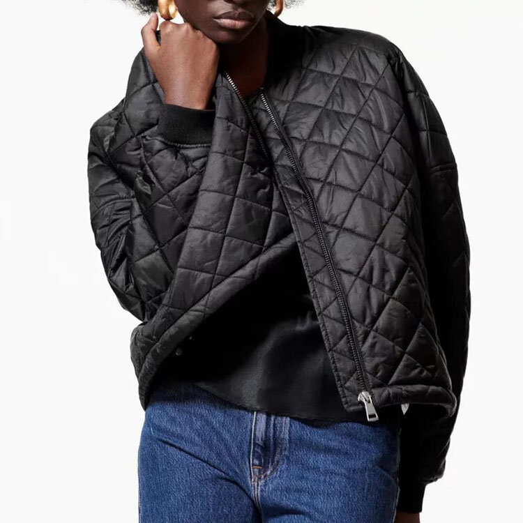 Chaqueta de algodón de manga larga para mujer, chaqueta de cuello redondo con cremallera y bolsillos voladores, decoración para otoño, 2021