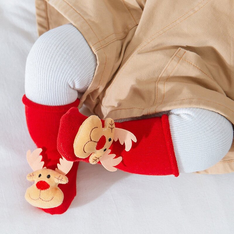 Рождественские теплые носки для малышей Зимние Носки с рисунком животных и лосей для мальчиков и девочек дышащие Нескользящие хлопковые но...