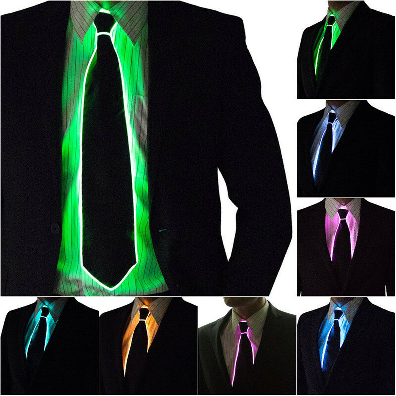 10 cores el gravata com luz led brilhante, gravata para decoração de festa, cosplay, show, 3v, contínuo em condutor, decorações chritmas