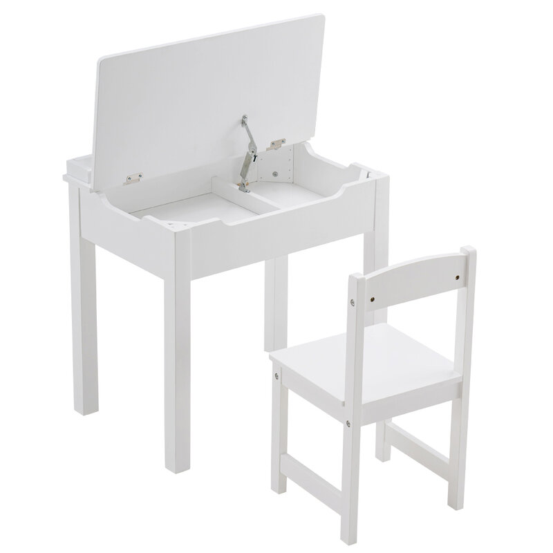 [59x40.5x59]cm MDF biały stół do nauki dla dzieci i zestaw krzeseł 2 może otwierać szuflady, 1 stół i 1 krzesło