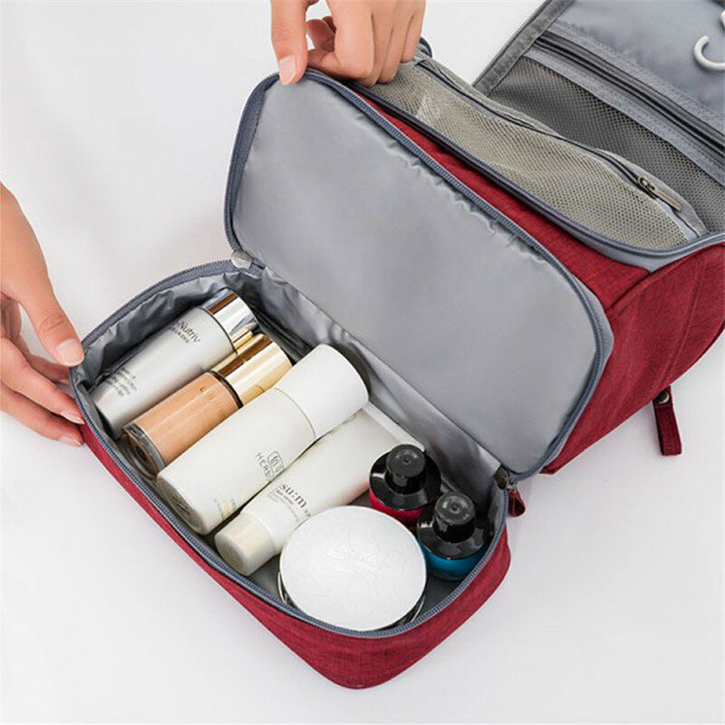 Kit de aseo de doble capa impermeable para hombre y mujer, bolsa de maquillaje portátil, bolso de cosméticos, organizador de belleza, estuche de transporte