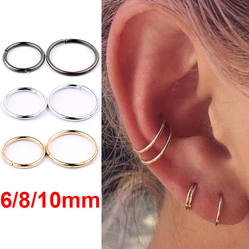 1PC Simple วงกลมขนาดเล็ก Hoop ต่างหูแหวนจมูก Hoop Vintage Punk บุคลิกภาพแหวนหูจมูกเจาะเครื่องประดับอุปกรณ์เสร...