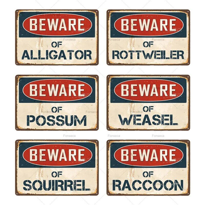 Beware Sign Funny Warning Danger Metal Tin Sign Wall Plaque Poster Painting Wall Sign