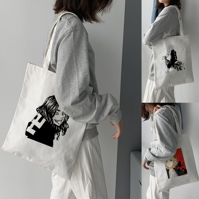 Bolsa de lona feminina tóquio revengers série kawaii harajuku sacola de compras casual estudante bolsa de ombro das senhoras