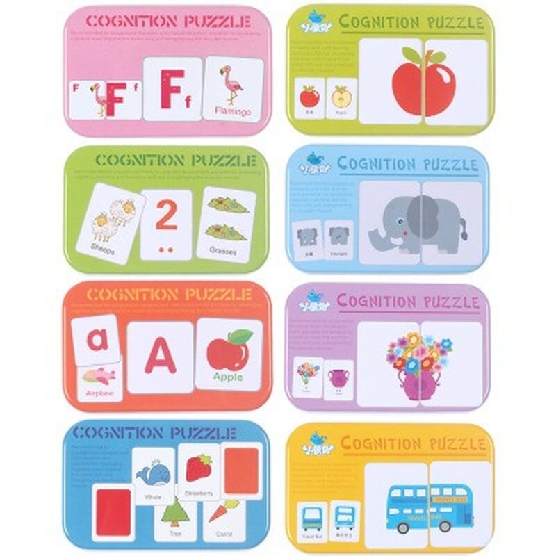 Baby Cognitive Puzzle Cards Educational Toys Matching Game Cartoon Vehicle Animal Fruit English Learning flashCards for Children