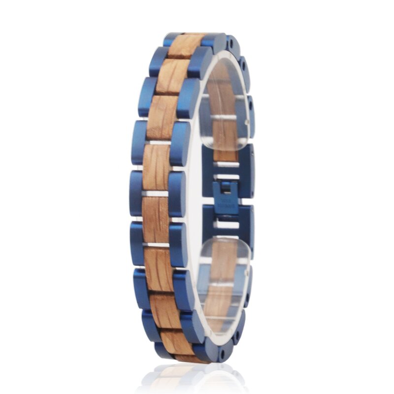 Hoge Kwaliteit Handgemaakte Groothandel Custom Mens Staal Hout Armband Blauw Plated Wrist Band Man Charme Armbanden Hout Pulsera Madera