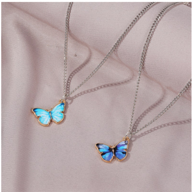バタフライペンダント付きネックレス,カラーペイント付きのシンプルな蝶の形をしたペンダント