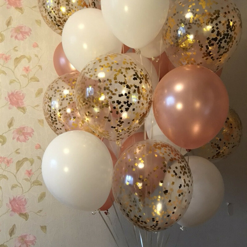 Conjunto de balões rosa ouro, balões metálicos de confete, decoração de festa de aniversário, casamento, globais, balão de chá de bebê, 20 peças