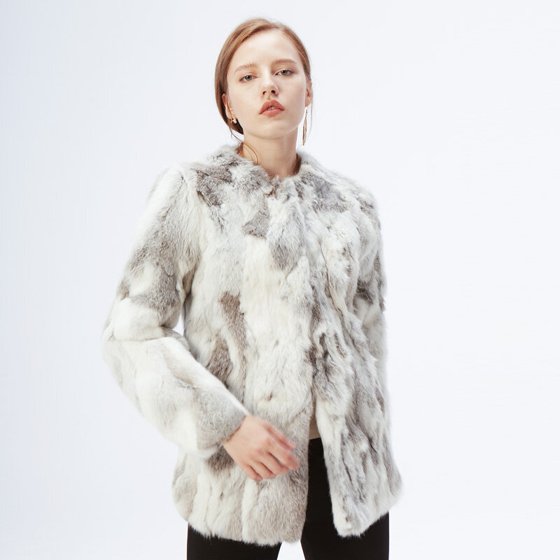 Ethel Anderson – manteau en fourrure de lapin pour femme, veste rayée de luxe, parka de mariage, 68cm, hiver 2021