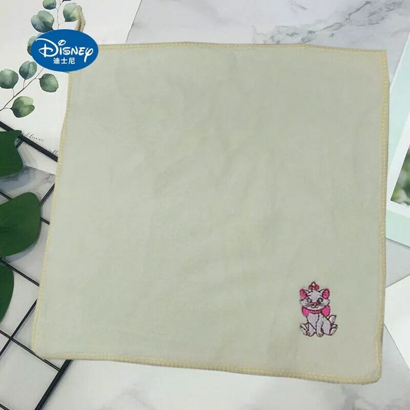 Disney lenço de toalha quadrado pequeno para crianças, bordado maria, gato, costura, desenho, rosto, toalhas absorventes e macias, 25x25cm