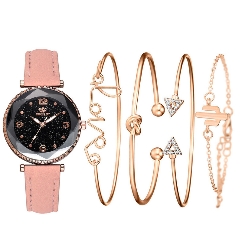 XQ-Conjunto de 5 uds. De relojes de lujo para mujer, con cielo estrellado magnético, de pulsera de cuarzo, femenino