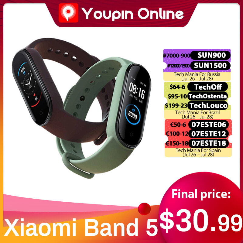 سوار شاومي مي باند 5 NFC الذكي 4 ألوان AMOLED شاشة Miband 5 Smartband Traker بلوتوث رياضي مقاوم للماء سوار ذكي Youpin