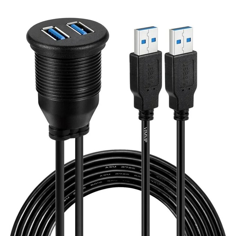 USB 2.0 Port Kabel Ekstensi Pria Ke Wanita Tahan Air Flush Mount Adaptor Dock USB Ganda Wajan Dasbor untuk Mobil Motor