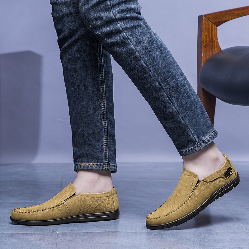 Fashion Echtes Leder Lässige Driving Schuhe Männer Müßiggänger 2022 Frühling Sommer Slip-On Weiche Italienische Wohnungen Licht Mann Mokassins