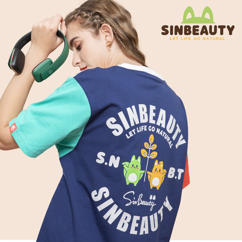 SINBEAUTY Blus T-shirt Wanita Pendek Musim Panas Mujer Demode 2021 Kaus Lengan Pendek Katun Longgar Leher Bulat