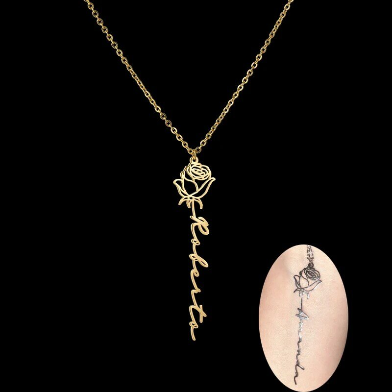 Персонализированное ожерелье-чокер с розовой табличкой, подарок на день рождения, ожерелье с вертикальным именем цветов на заказ для женщи...