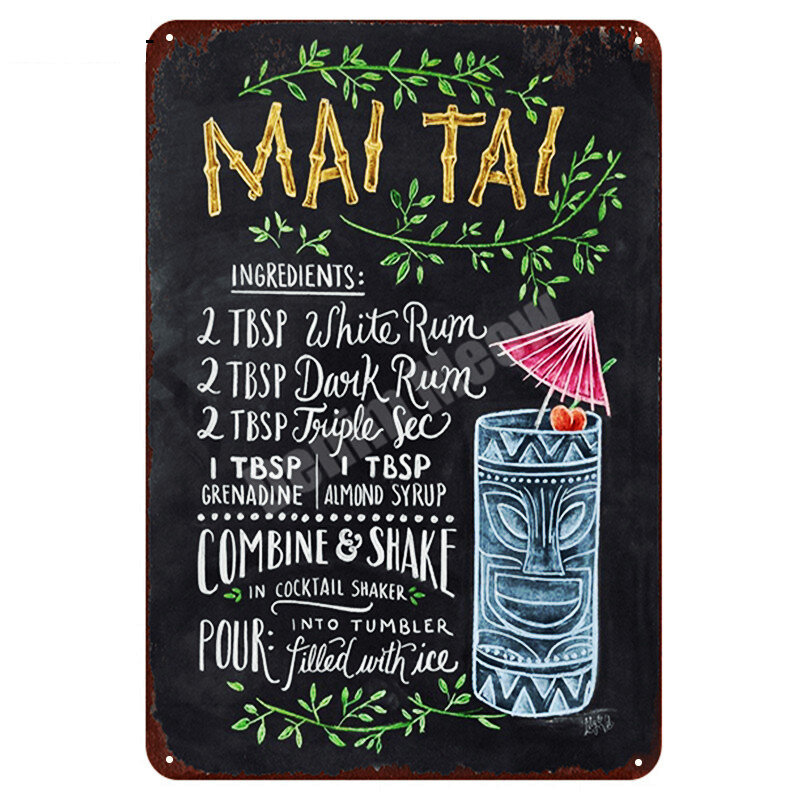 Tiki Bar открытая летняя пивная Ретро металлическая жестяная вывеска Mojito Martini CUBA LIBRE Коктейльная табличка для бара художественные наклейки Нас...