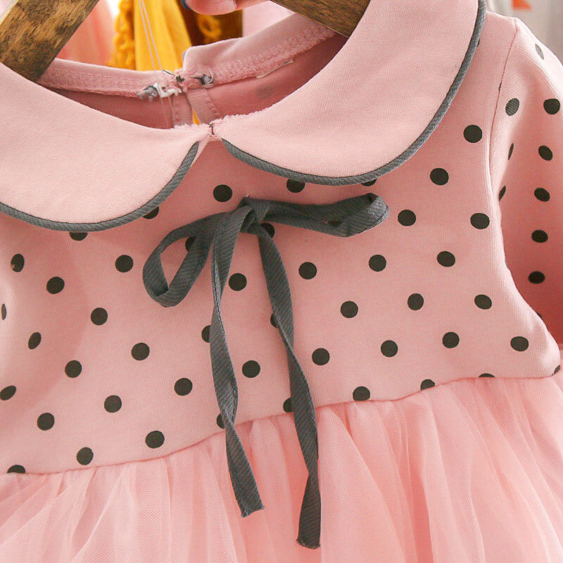 Moda polka dot vestido para meninas do bebê na moda princesa arco trajes bonitos infantil malha bonito retalhos vestidos