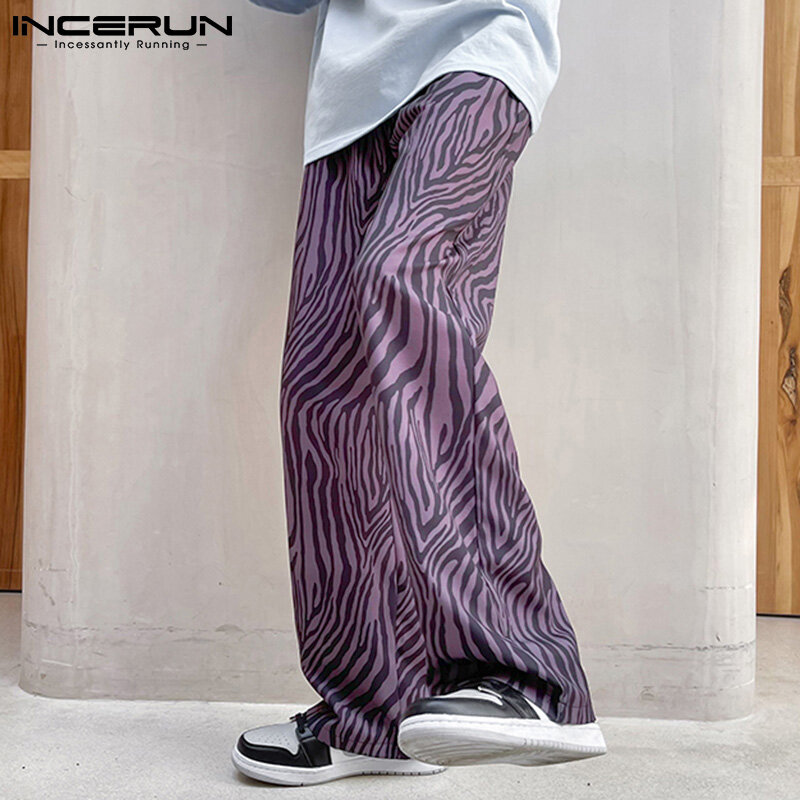 INCERUN – pantalon Long à rayures zébrées pour homme, tenue de ville décontractée, ample et confortable, offre spéciale, S-5XL