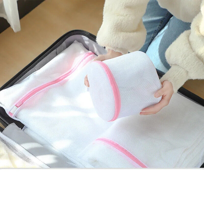 3 peças estilo simples rosa saco de roupa com zíper doméstico roupas sujas organizador de lavagem engrossar saco de armazenamento de viagem portátil