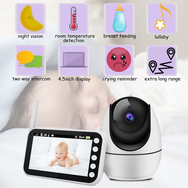 Babyphone vidéo sans fil avec caméra électronique, wi-fi, couleur, sécurité de conversation, Surveillance de la température à 2 sens