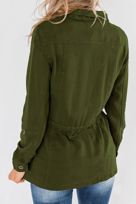 Jaket Militer Wanita Kancing Bawah Serut Pakaian Luar Kasual Musim Semi Musim Gugur Estetika Antik Streetwear Ritsleting Jaket Wanita
