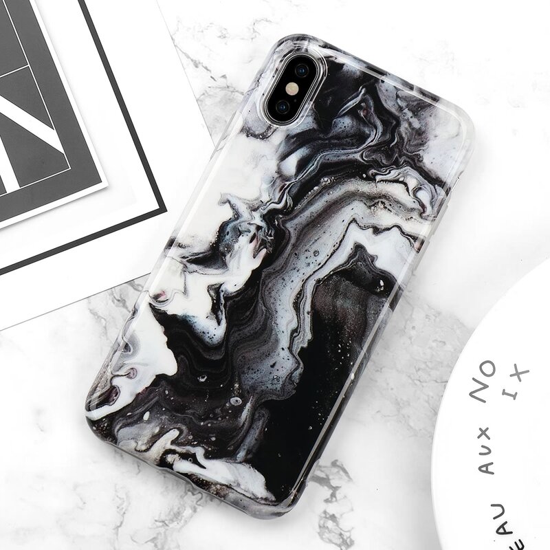 Pierre de marbre pour IPhone 11 Pro Xr X XS Max Xr 7 8 Plus SE2020 Luxe Encre Peinture Silicone Souple Antichoc Couverture Mince