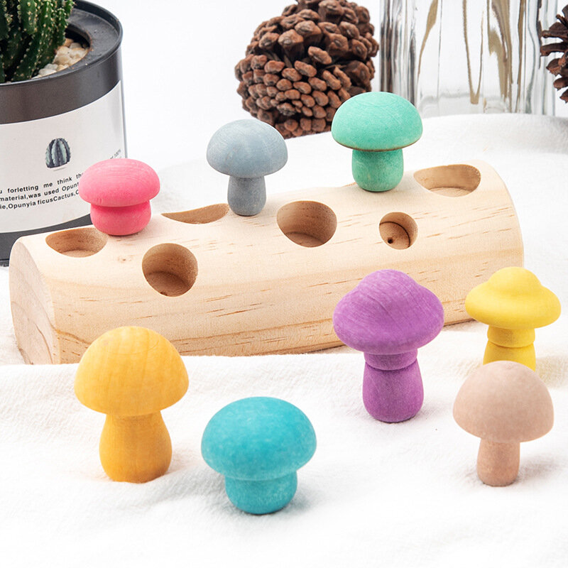 Blocos de madeira do arco-íris cogumelo escolher jogo montessori educacional brinquedos do bebê de madeira forma desenvolvimento conjunto de correspondência brinquedo