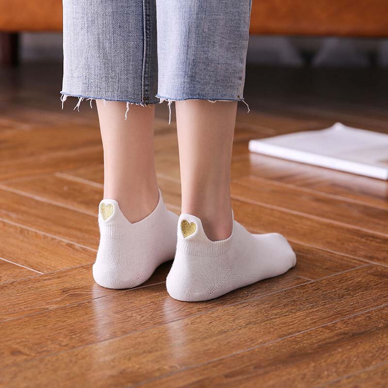 4 pares lote moda meias femininas 2021 nova novidade meninas bonito coração bordado casual engraçado tornozelo meias pacote