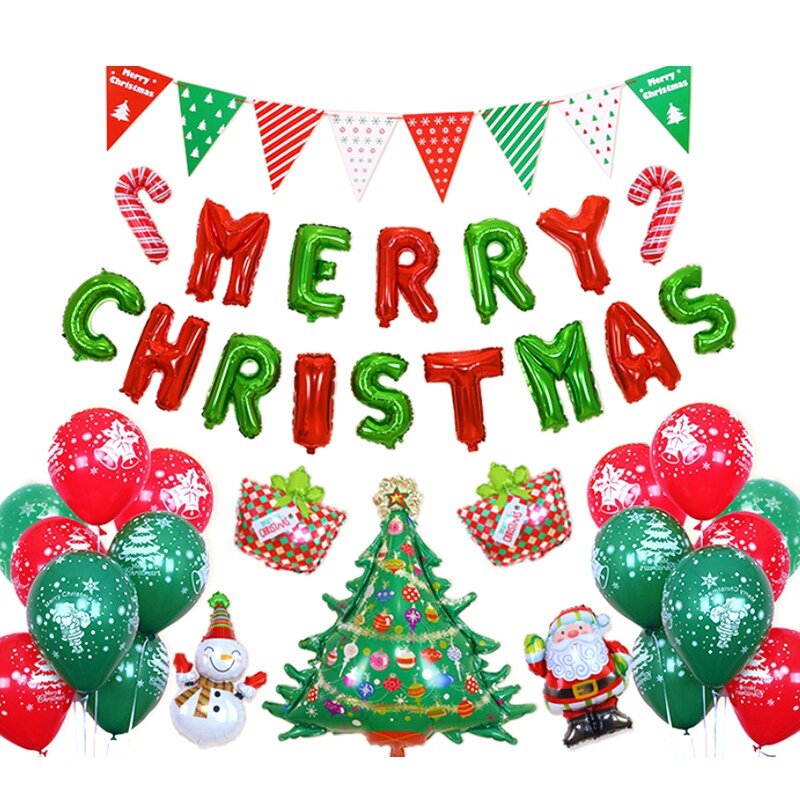 Globos de papel de aluminio de Feliz Navidad para decoración del hogar, suministros de decoración para fiestas, Año Nuevo, Papá Noel, muñeco de nieve, rojo, verde oscuro, Bola de látex