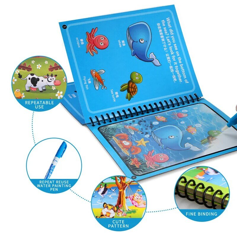 Magic Water Drawing Book Montessori Toys Reusable Coloring Book Sensory Early Education Toys for Kids Christmas New Year Gift