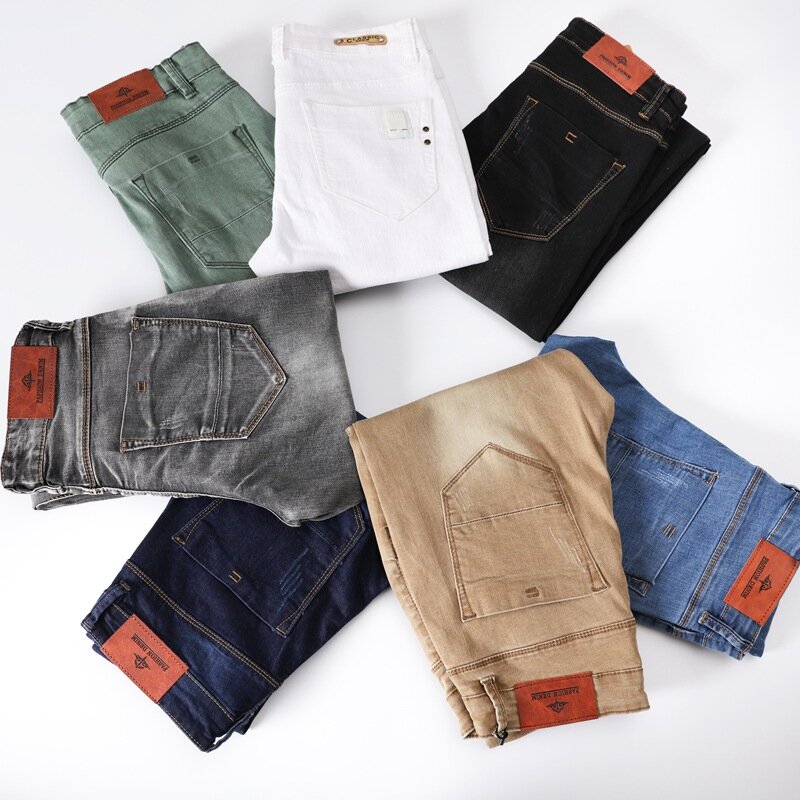 Pantalones vaqueros ajustados de algodón para hombre, Jeans blancos ajustados a la moda, informales, elásticos, ropa de marca, negro, gris, caqui, novedad de 2020
