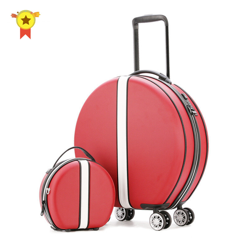 Kobiety Rolling walizka z kosmetyczką, okrągły ABS + PC bagaż podróżny, uniwersalny wózek na kółkach i torebka