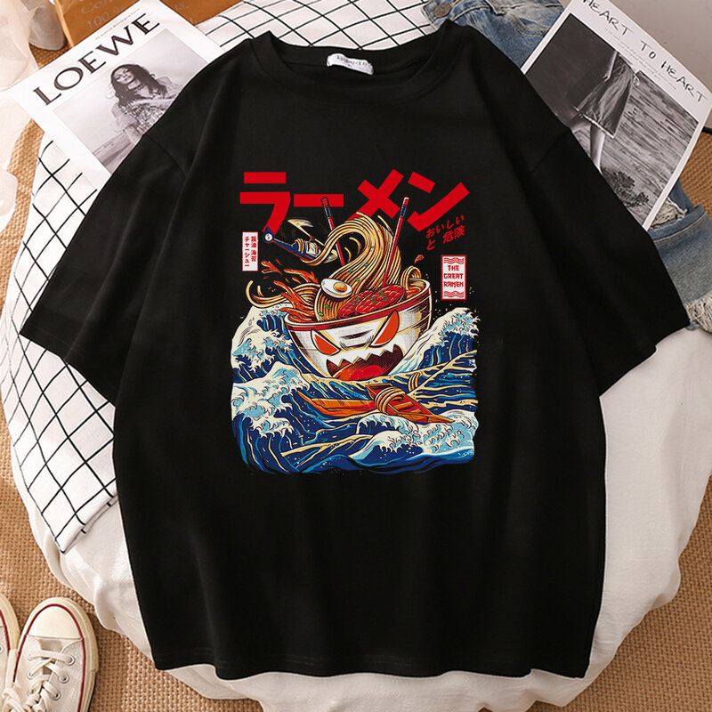 Desenhos animados engraçado o mar grandes ramen camiseta men anime manga curta dos homens t camisas linda rua t-shirts moda verão camiseta