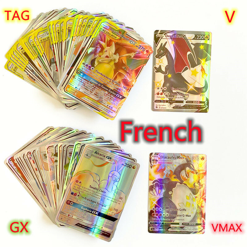 Tarjeta de Pokemon versión francesa para niños, 25-100 piezas, 100 G x 100 V, VMAX 100, Tag Team 25VMAX, nueva