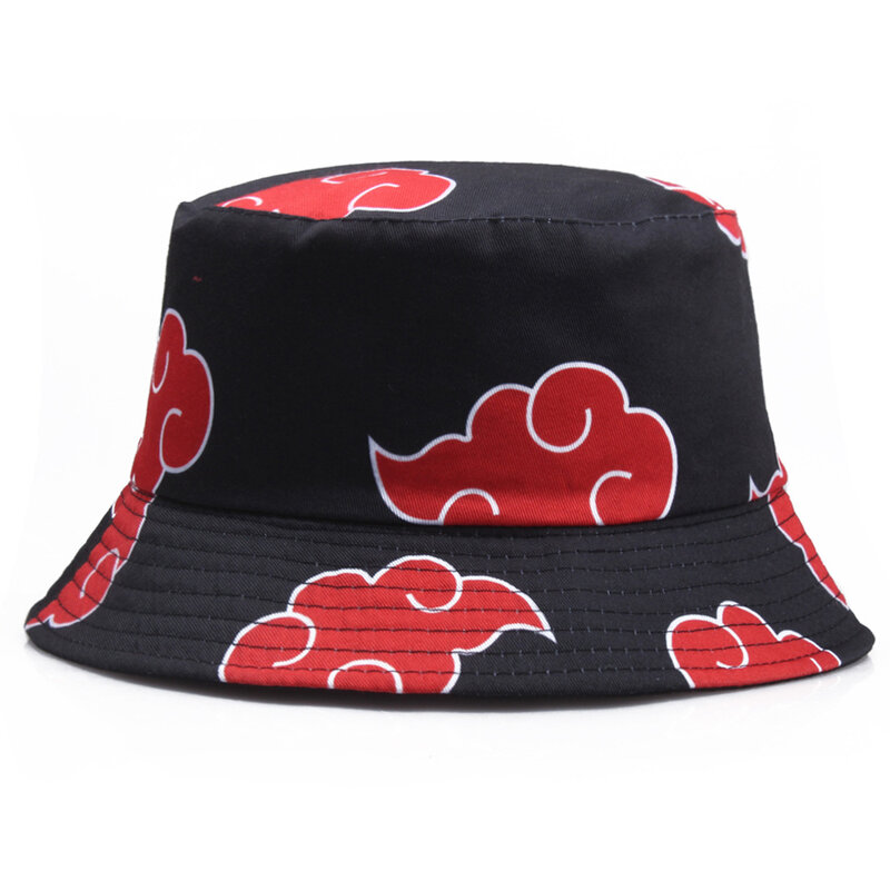 Chapéus forma de panamá, chapéus balde para mulheres e homens, de algodão, com estampa de nuvem vermelha para pescador, do anime japonês akatsuki