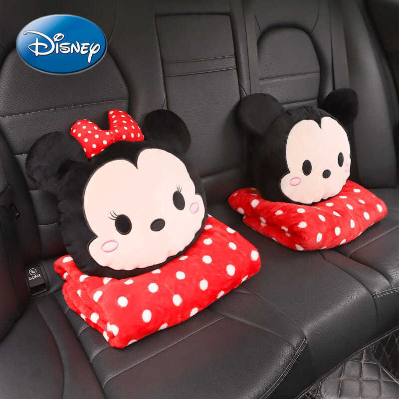 Disney Mickey Mouse Minnie หมอนผ้าห่มรถยนต์ Dual-Use น่ารักรถด้านหลังผ้าห่มพับผ้านวมหมอนรถหมอน2-In-One
