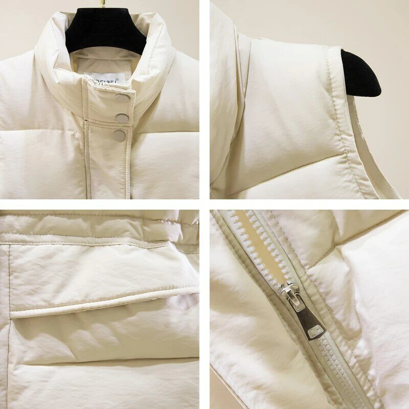 Colete feminino de algodão acolchoado, jaqueta curta de inverno sem mangas com zíper gola alta, casacos casuais