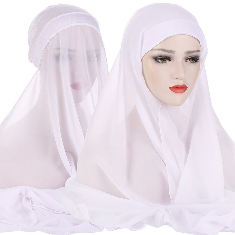 Foulard Hijab en mousseline de soie pour femmes musulmanes, longue écharpe de couleur unie, couvre-chef, Turban, couvre-chef