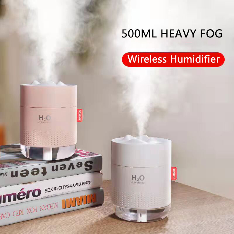 Air Humidifier 500ML แบบพกพา2000MAh USB ไร้สาย Essential น้ำมัน Aroma Diffuser Night โคมไฟ Mist Maker Fogger Home รถ
