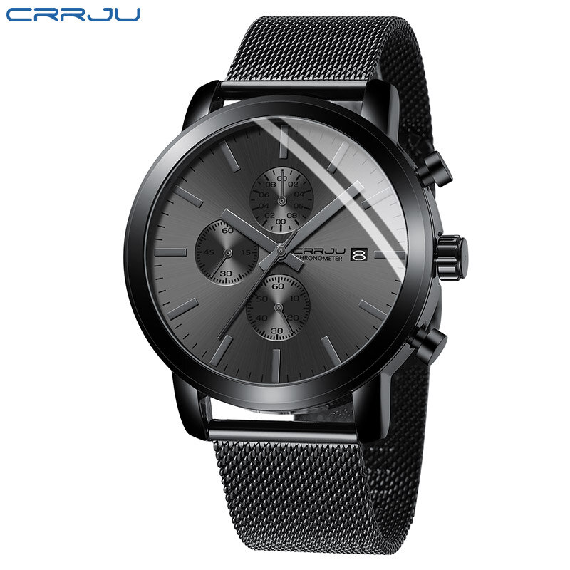 Crrju quartzo data relógio para homem marca de luxo preto moda esportes relógios à prova dwaterproof água cronógrafo masculino relógio relogio masculino