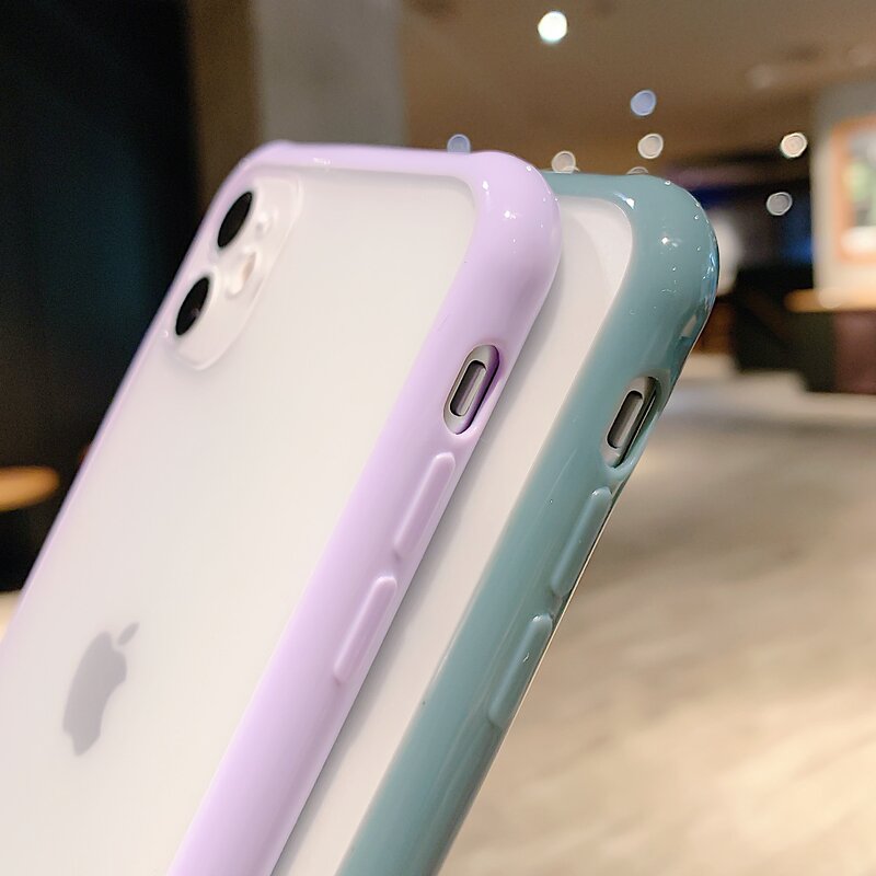 Coque de téléphone transparente blindée, antichoc, couleur bonbon, Protection d'appareil photo pour iPhone 12 11 Pro X Xs MAX XR 6 6s 7 8 Plus